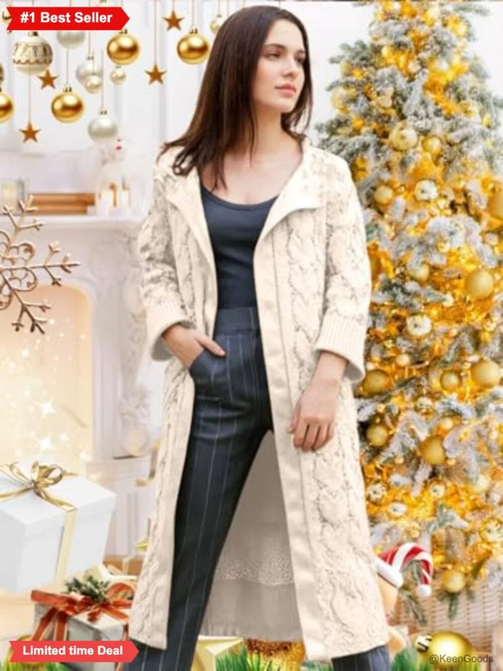 Cable Knit Cardigan Hooded Open Front Oversized Long Sweater Coat